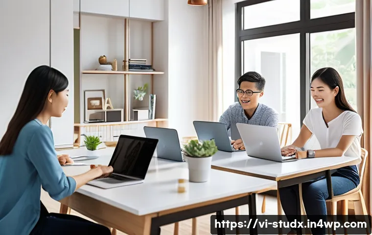 학습 진도 추적 시스템 활용 사례 - A modern Vietnamese online learning environment showing diverse adult learners using laptops and sma...